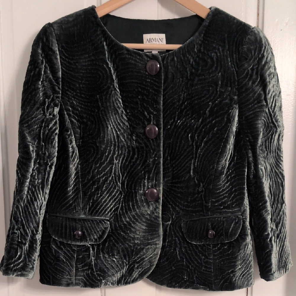 Giorgio Armani Women's Textured Velvet Blazer - Dark Green